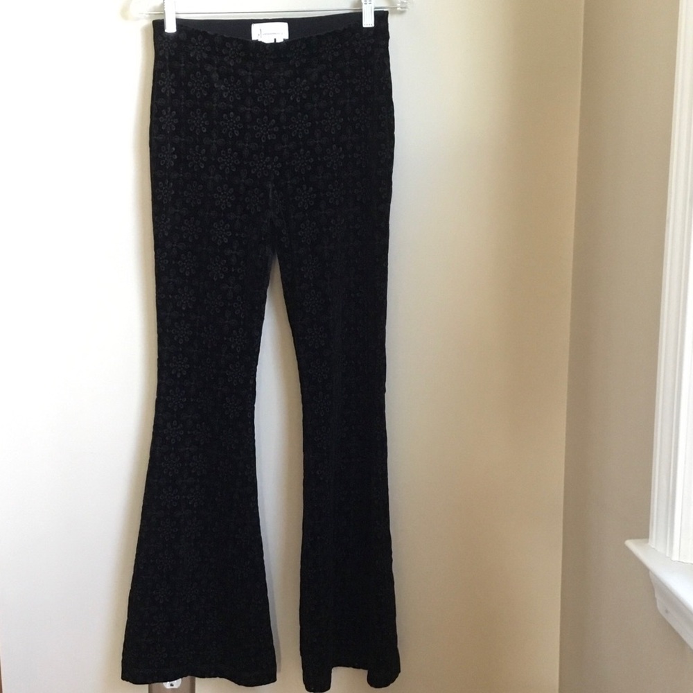 Anthropologie The Joni Black High Rise Eyelet Pull On Velvet Flare Leg Pants - Picture 2 of 8